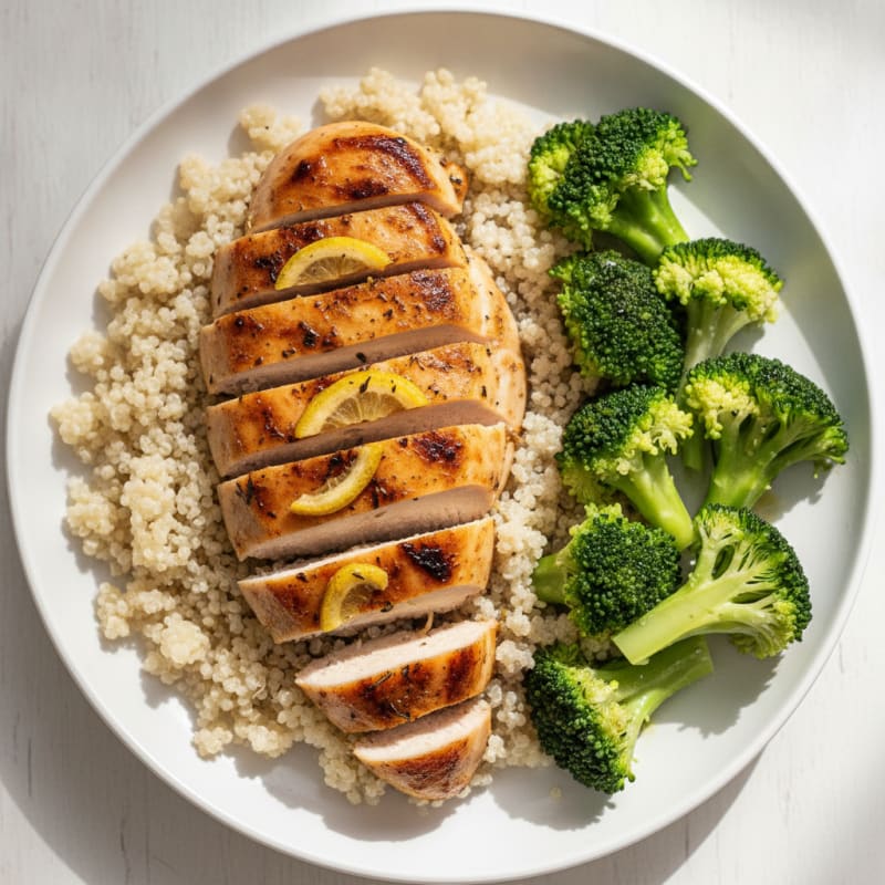 Grilled Chicken Breast with Quinoa and Steamed Broccoli