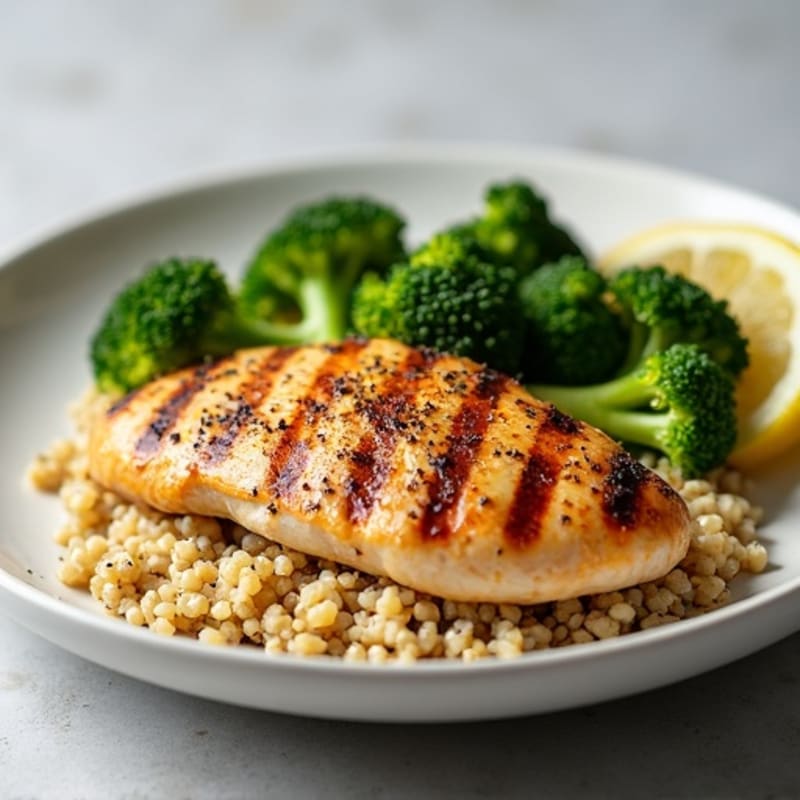 Grilled Chicken Breast with Quinoa and Roasted Broccoli