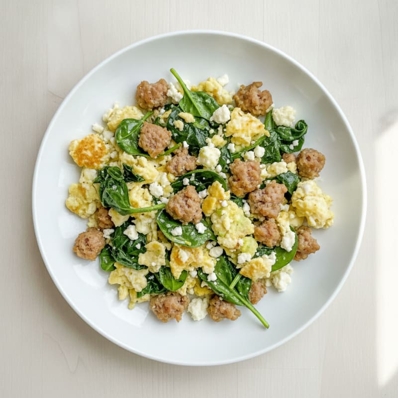 Egg White and Turkey Sausage Scramble with Spinach and Feta