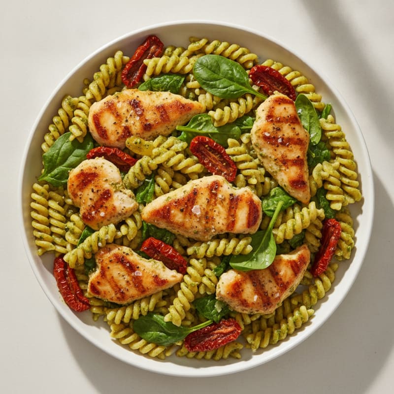 Pesto Chicken Pasta with Sun-Dried Tomatoes
