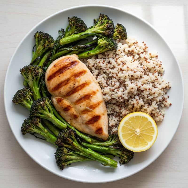 Grilled Chicken Breast with Roasted Broccoli and Quinoa