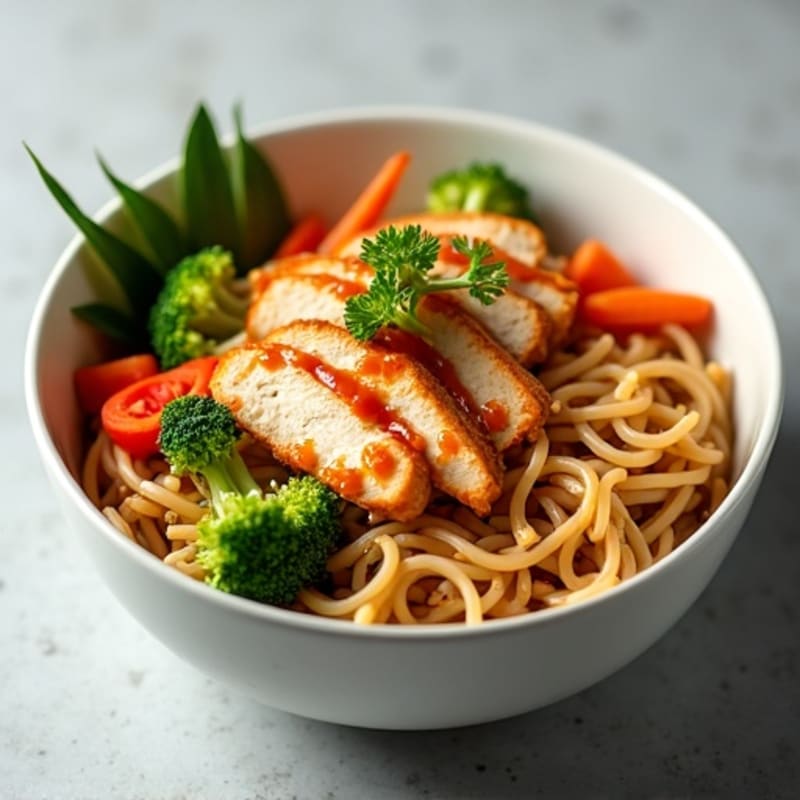Spicy Sriracha Chicken Ramen Bowl with Fresh Vegetables