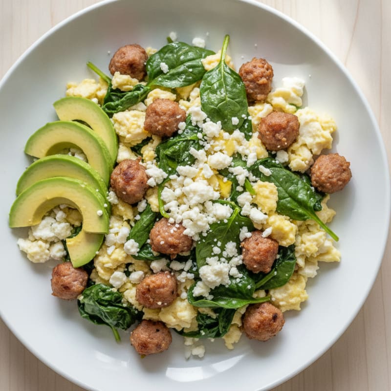 Egg White and Turkey Sausage Scramble with Spinach and Feta