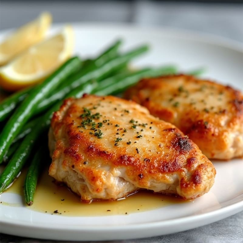 Crispy Pan-Seared Chicken Thighs with Garlic Green Beans
