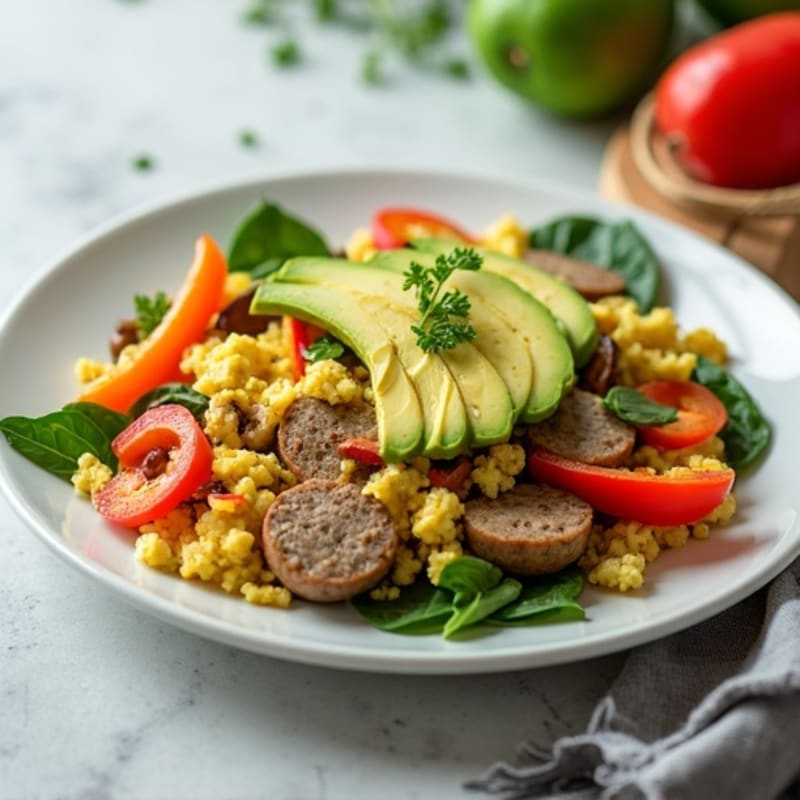 Egg White Veggie Scramble with Turkey Sausage