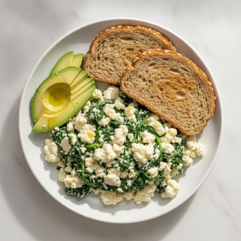 Egg White and Cottage Cheese Scramble with Sautéed Spinach
