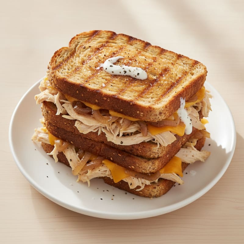 Triple-Decker Grilled Cheese with Caramelized Onions