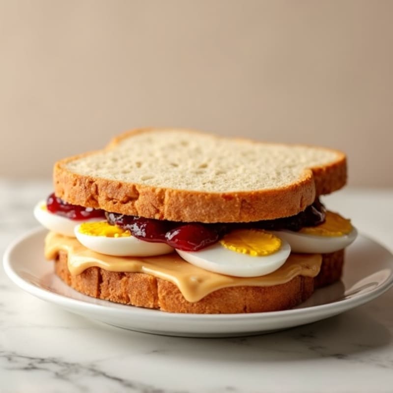Creamy Peanut Butter and Grape Jelly Sandwich on Soft Bread with Egg Boost