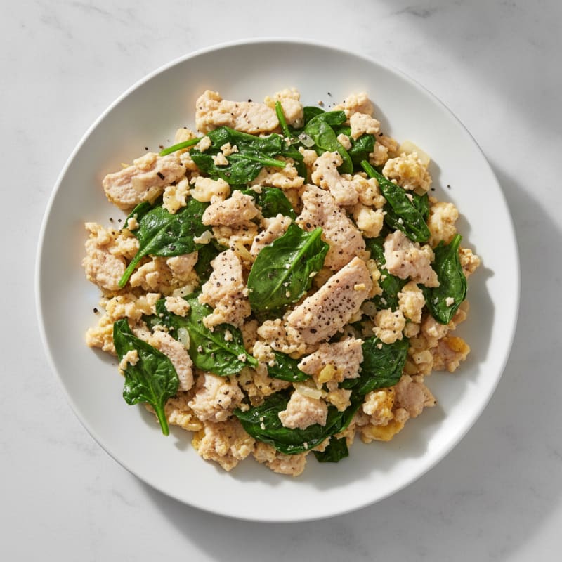 Egg White Spinach Scramble with Turkey Breast