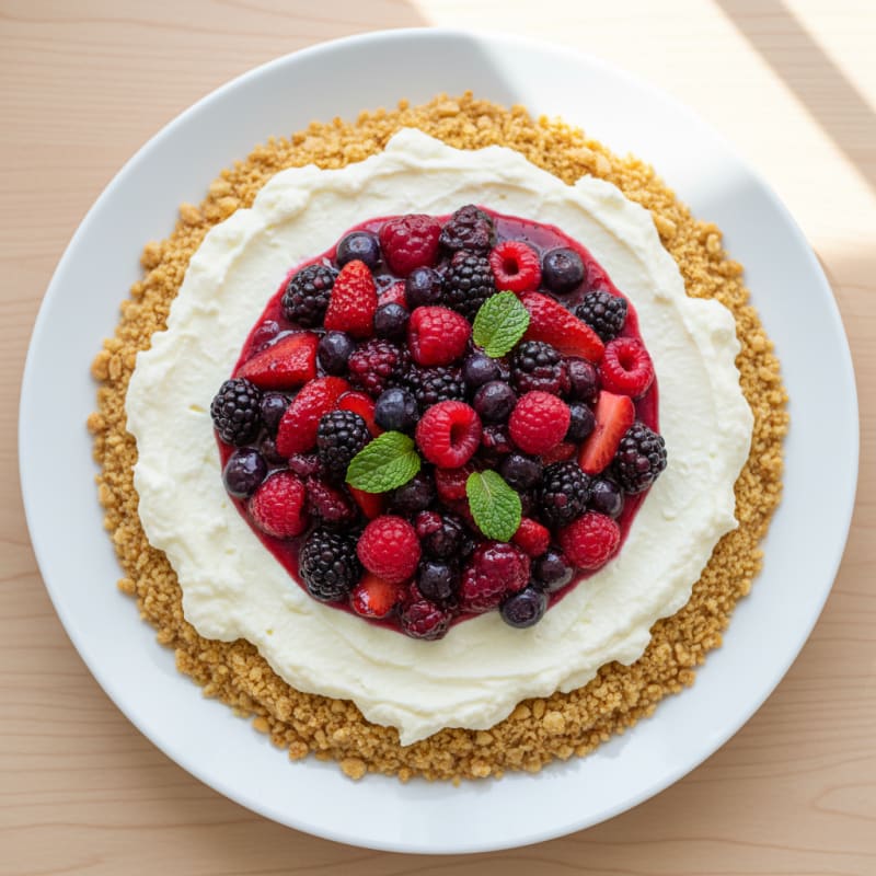 Greek Yogurt Protein Cheesecake with Mixed Berries