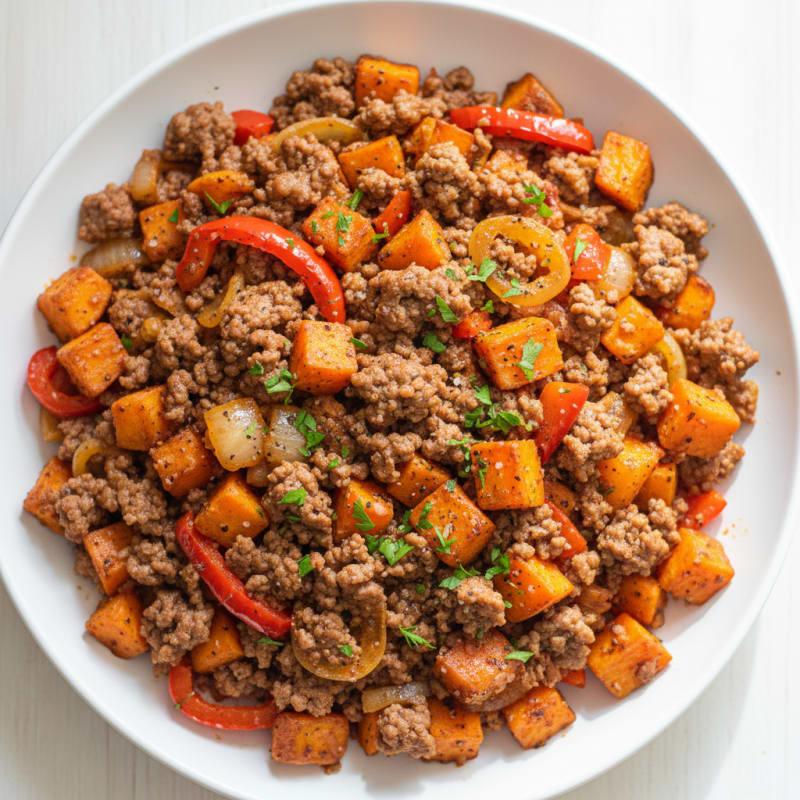 Ground Beef and Sweet Potato Skillet