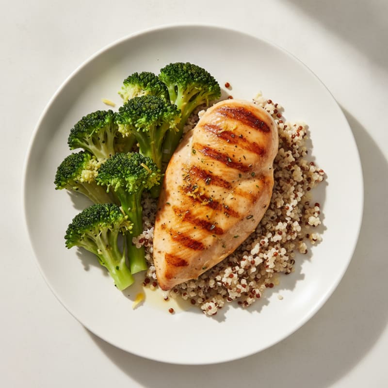 Grilled Chicken Breast with Quinoa and Steamed Broccoli