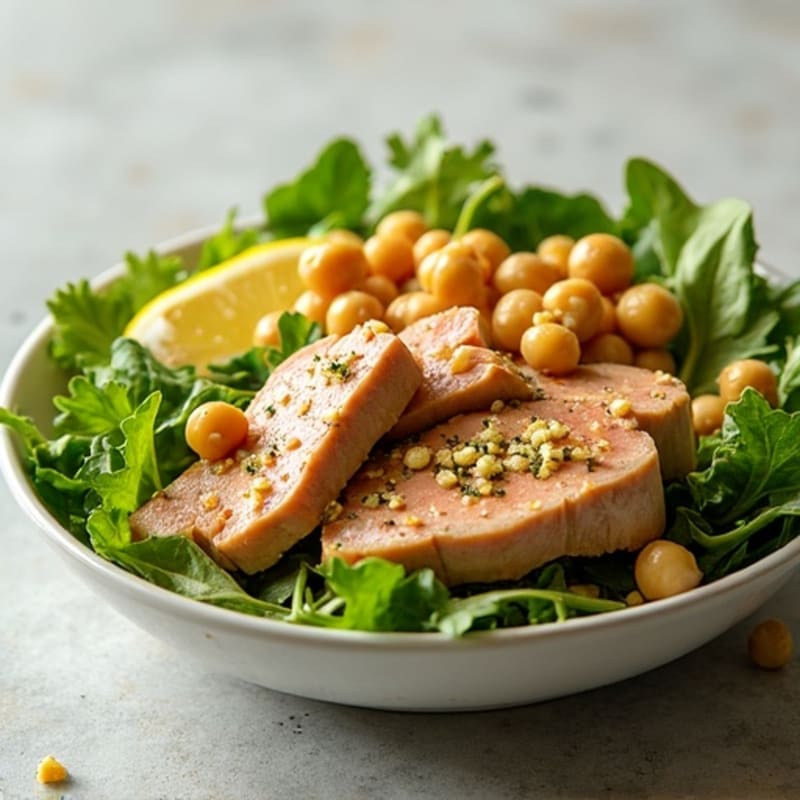 Lemon Garlic Tuna Salad with Chickpeas and Fresh Greens