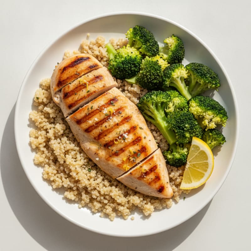 Grilled Chicken Breast with Quinoa and Steamed Broccoli
