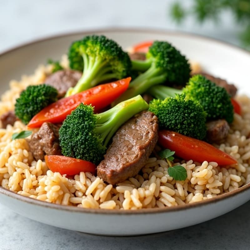 Lean Beef and Crispy Broccoli Stir-Fry with Brown Rice