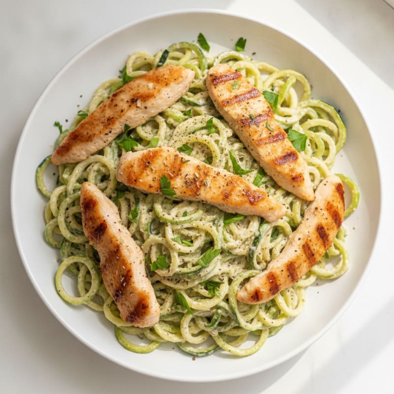 Garlic Herb Chicken Alfredo with Zucchini Noodles