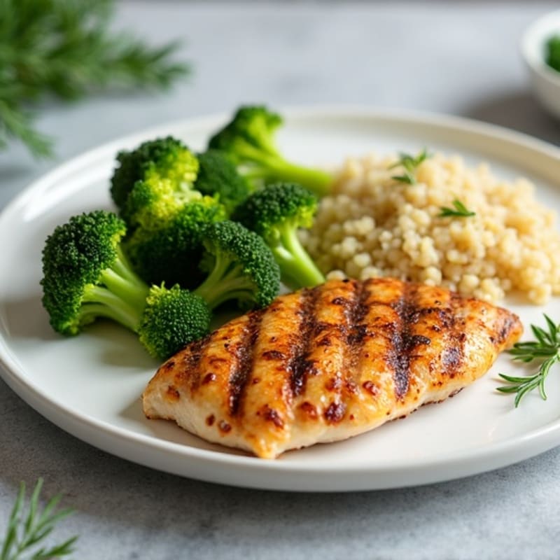 Grilled Chicken Breast with Steamed Broccoli and Quinoa