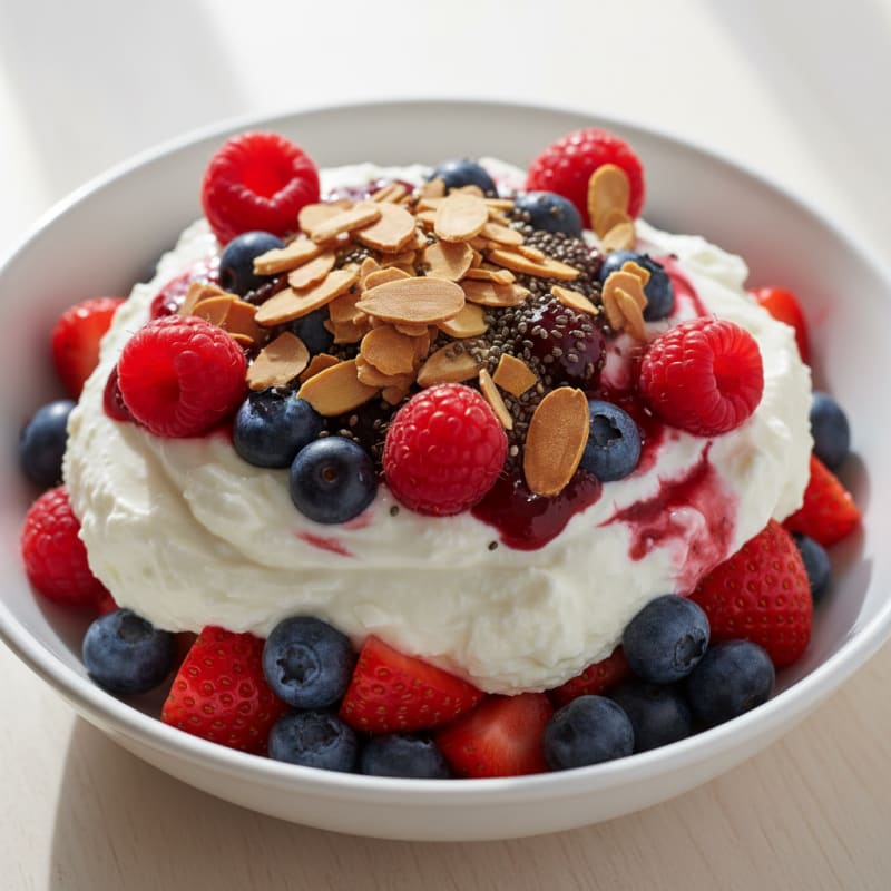 Greek Yogurt Protein Parfait with Mixed Berries and Almonds