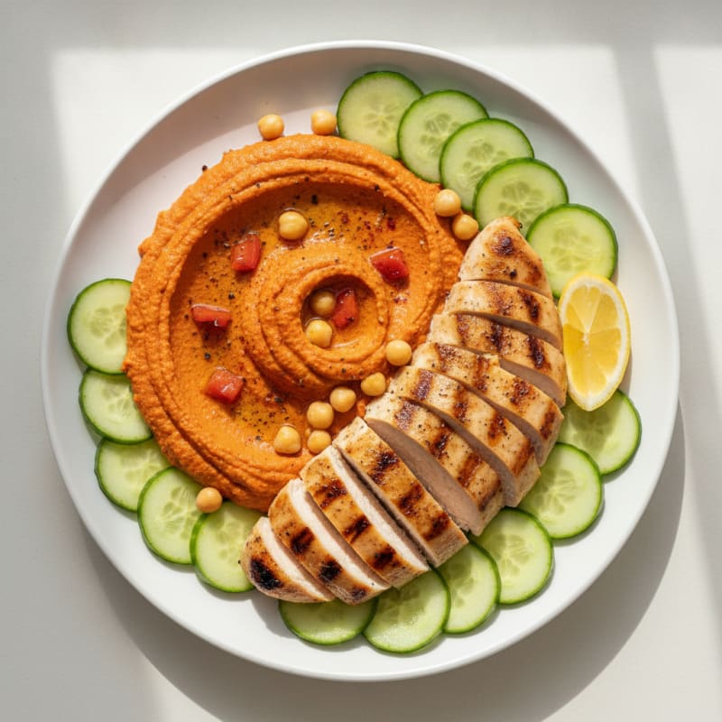 Roasted Red Pepper Hummus with Grilled Chicken