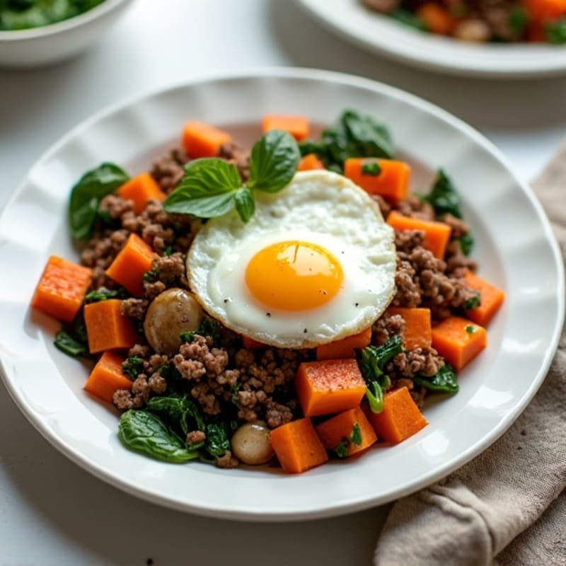 Savory Ground Beef and Sweet Potato Hash
