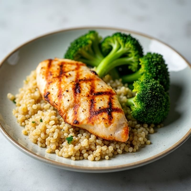 Grilled Chicken Breast with Quinoa and Steamed Broccoli