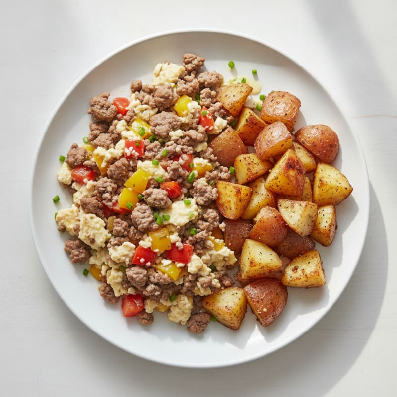 Egg White Scramble with Ground Beef and Bell Peppers