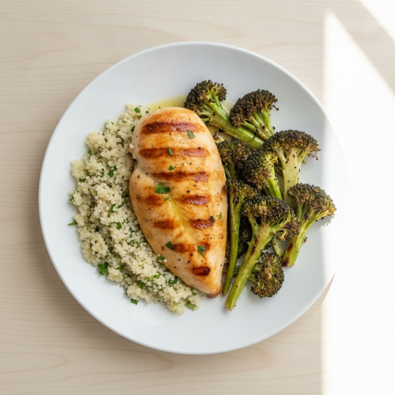 Grilled Chicken Breast with Quinoa and Roasted Broccoli