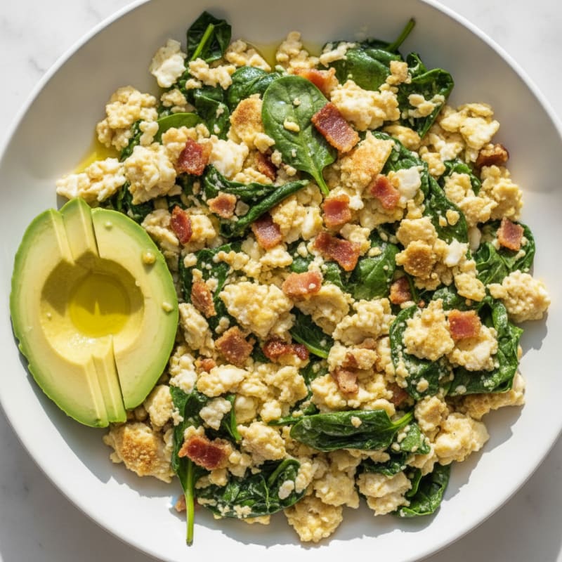 Crispy Turkey Bacon and Egg White Scramble with Spinach
