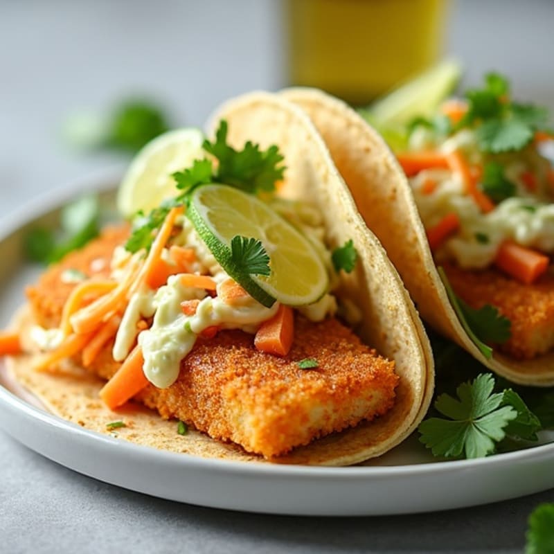 Crispy Baked Cod Fish Tacos with Lime Slaw