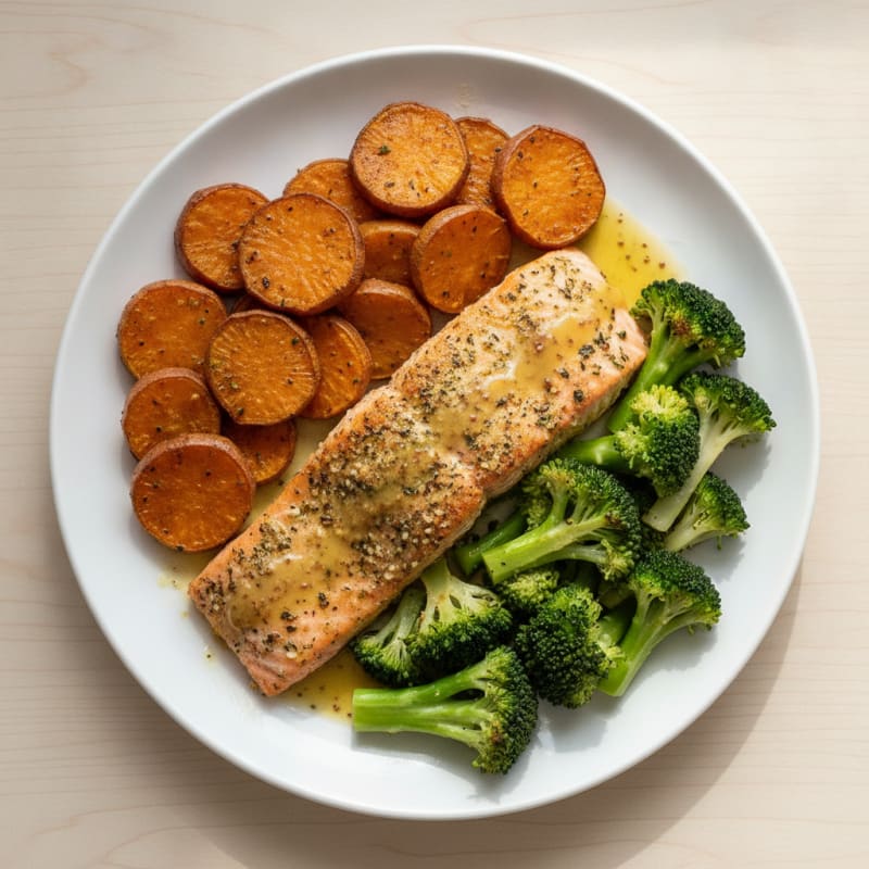 Herb-Crusted Salmon with Roasted Sweet Potatoes