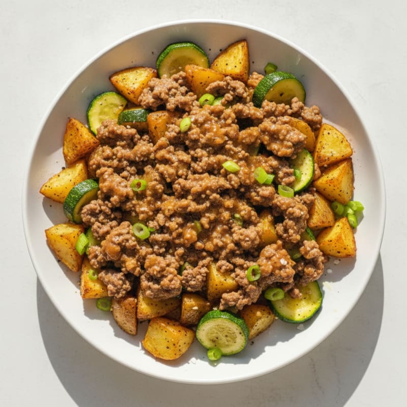 Sweet Ground Beef and Zucchini Potato Bowl