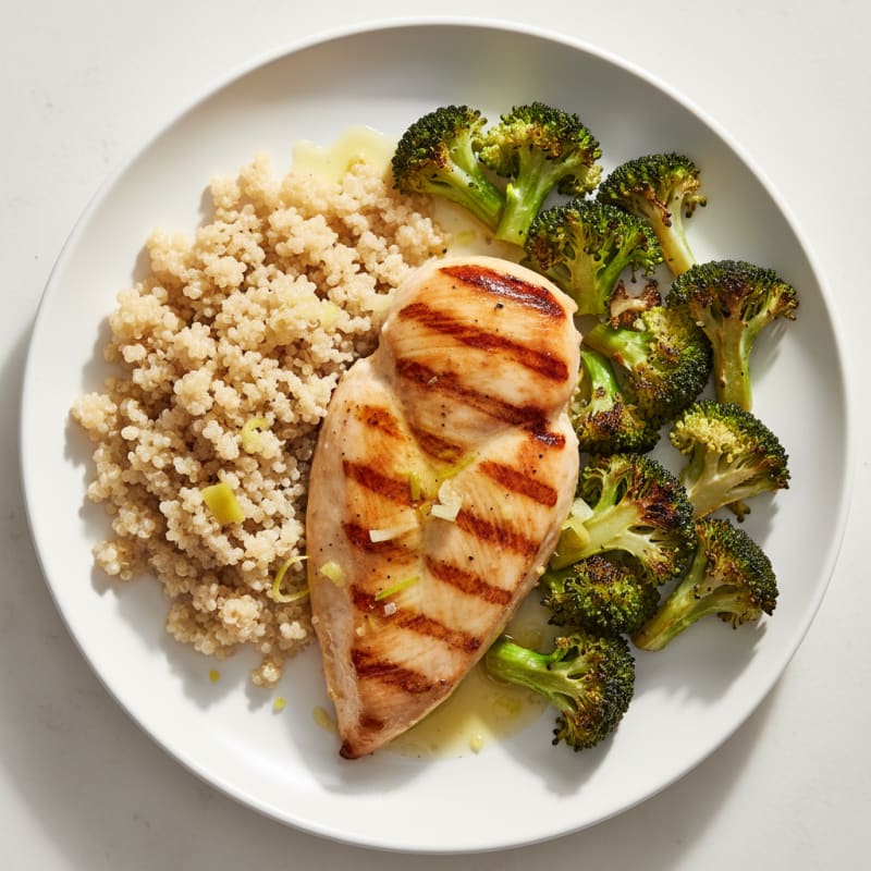 Grilled Chicken Breast with Roasted Broccoli and Quinoa