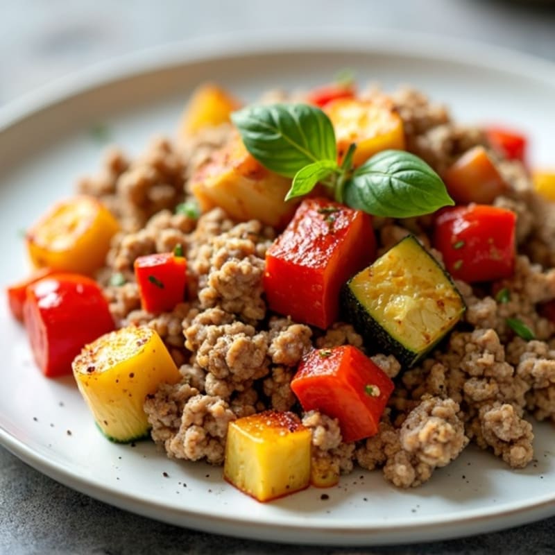 Lean Ground Turkey and Crispy Roasted Vegetables