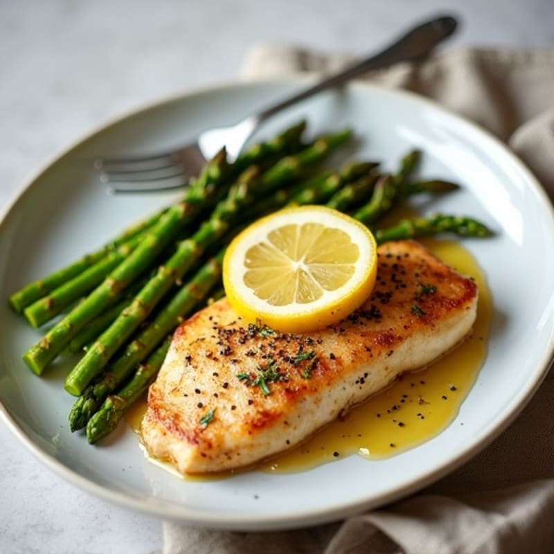 Lemon Garlic Pan-Seared Chicken Breast with Roasted Asparagus