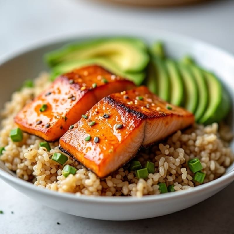 Crispy Salmon Rice Bowl with Fresh Avocado and Sesame-Ginger Dressing