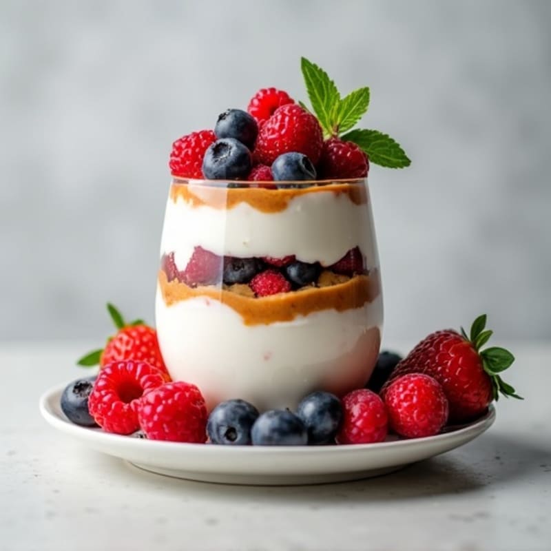 Greek Yogurt Protein Parfait with Almond Butter and Mixed Berries