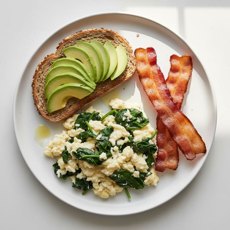 Crispy Turkey Bacon Egg White Scramble with Spinach