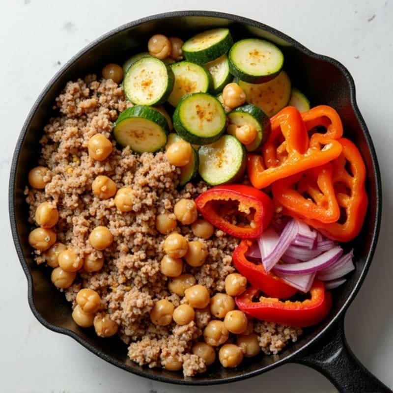 Savory Ground Turkey and Crispy Roasted Vegetable Skillet