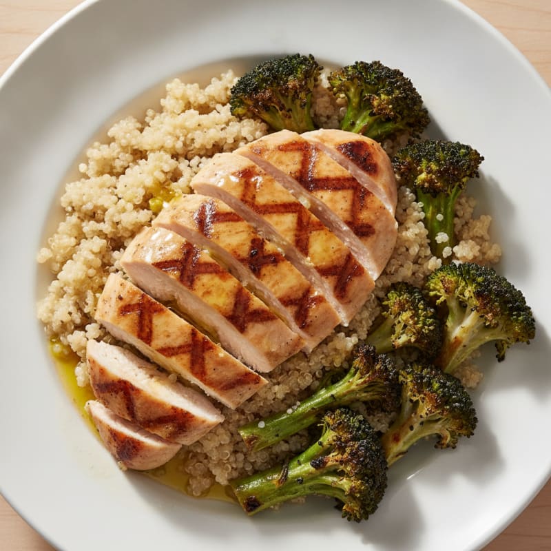 Grilled Chicken Breast with Quinoa and Roasted Broccoli