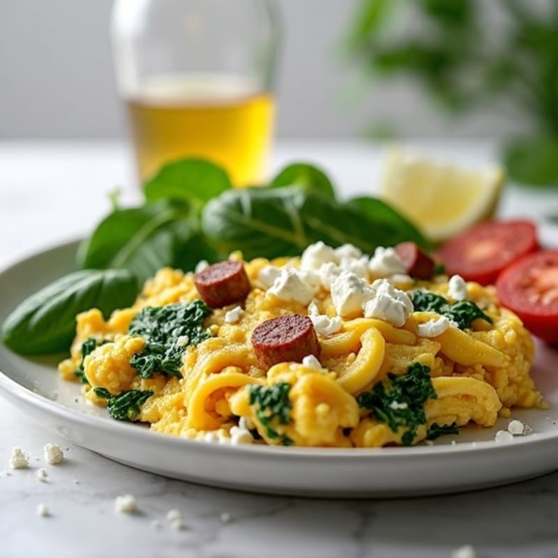 Egg White and Turkey Sausage Scramble with Spinach and Feta