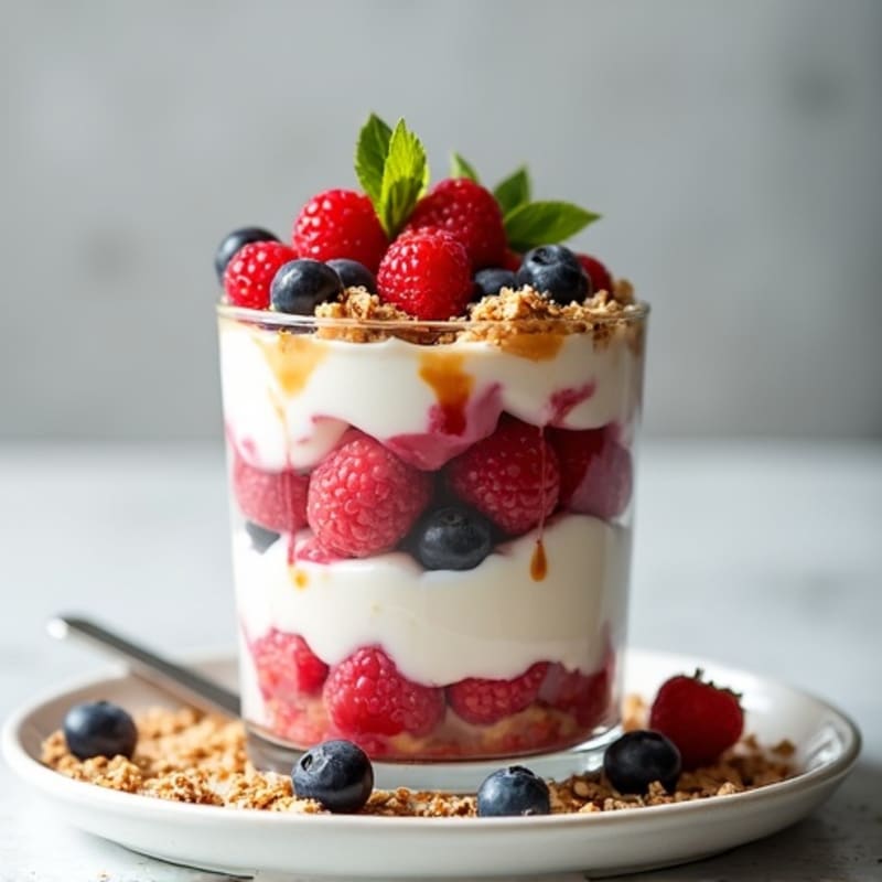 Greek Yogurt Protein Parfait with Mixed Berries and Almond Butter
