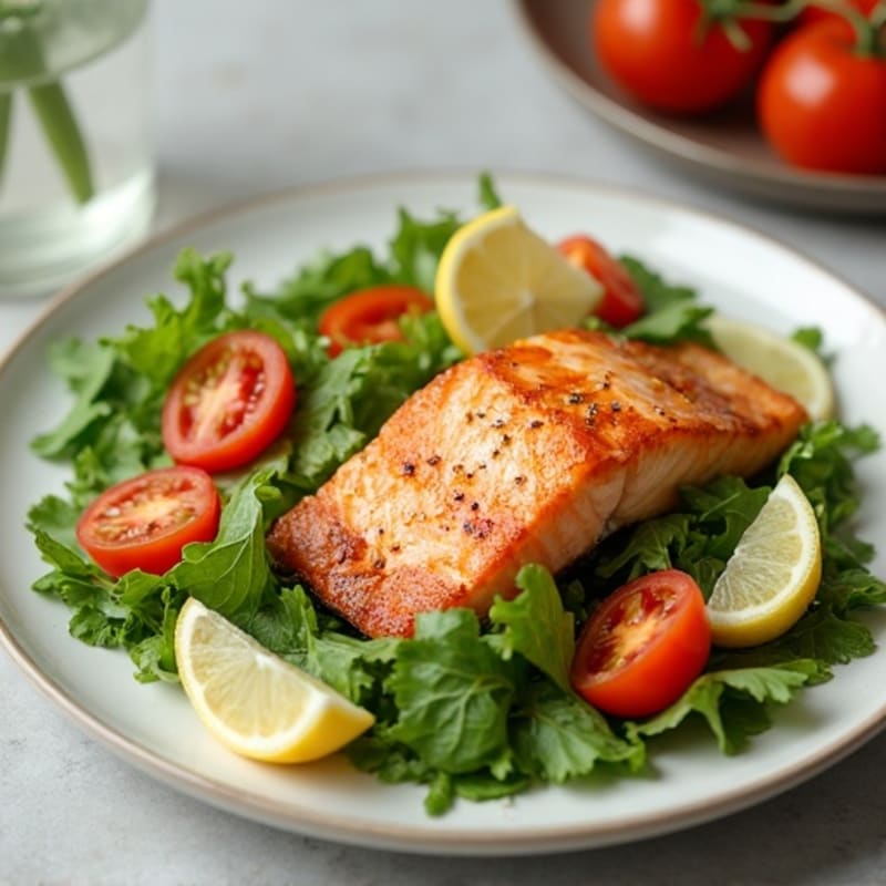 Oven-Baked Salmon with Crisp Romaine and Tomato Salad