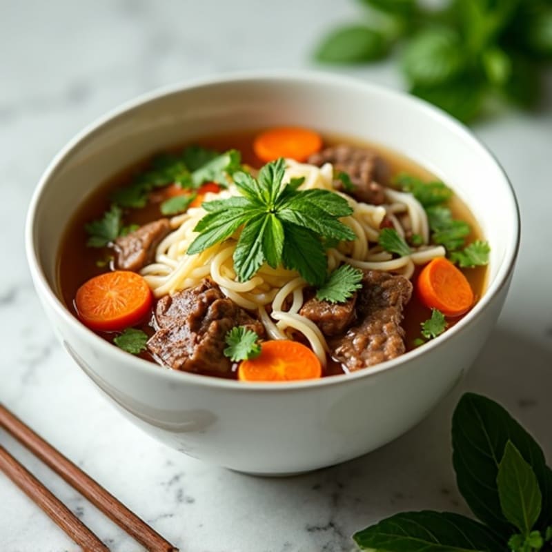 Lean Beef and Rice Noodle Soup with Fresh Herbs
