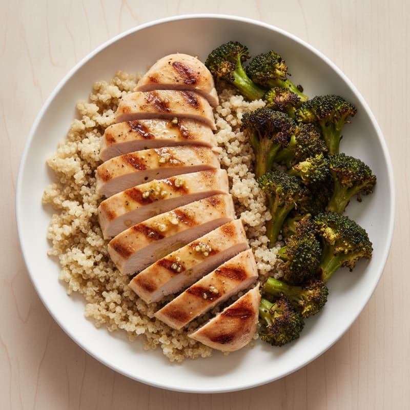Grilled Chicken Breast with Quinoa and Roasted Broccoli