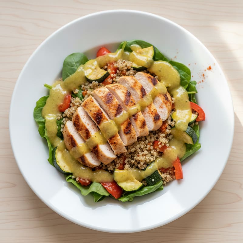 Grilled Chicken Salad with Quinoa and Roasted Vegetables