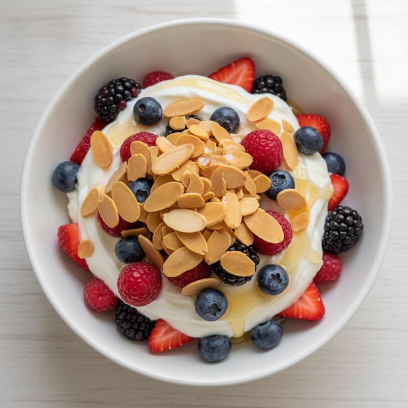 Creamy Greek Yogurt Parfait with Mixed Berries and Almonds