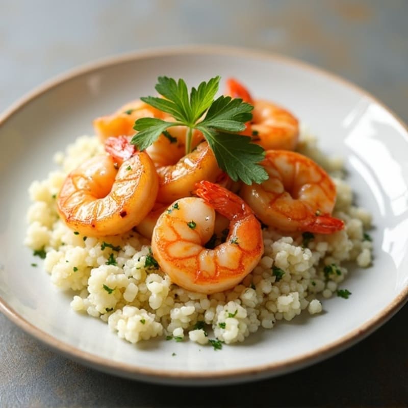 Garlic-Lemon Pan Seared Shrimp with Herb Cauliflower Rice