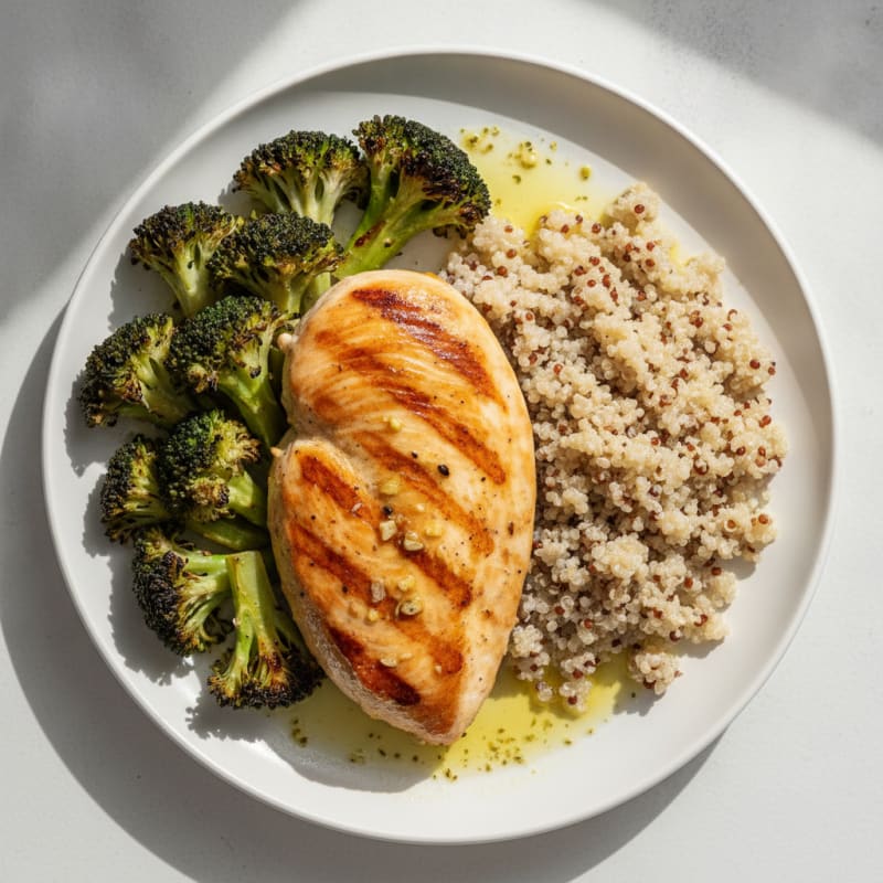 Grilled Chicken Breast with Roasted Broccoli and Quinoa