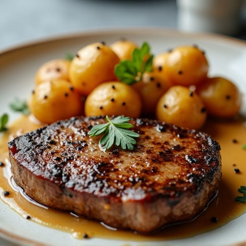 Tender Garlic Butter Steak with Crispy Roasted Potatoes