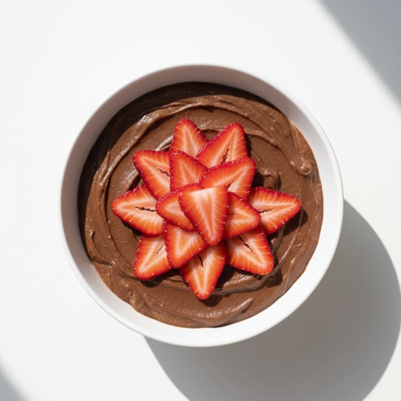 Silky Chocolate Protein Pudding with Sliced Strawberries